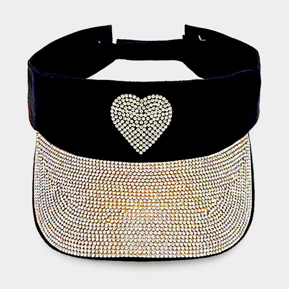 Bling Rhinestone Heart Accented Visor Hat - Picture 2 of 2